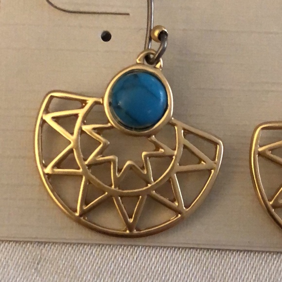 Lucky Brand Gold Tone Sun Ray Drop Earrings Turquoise Accent NWT - Picture 8 of 11